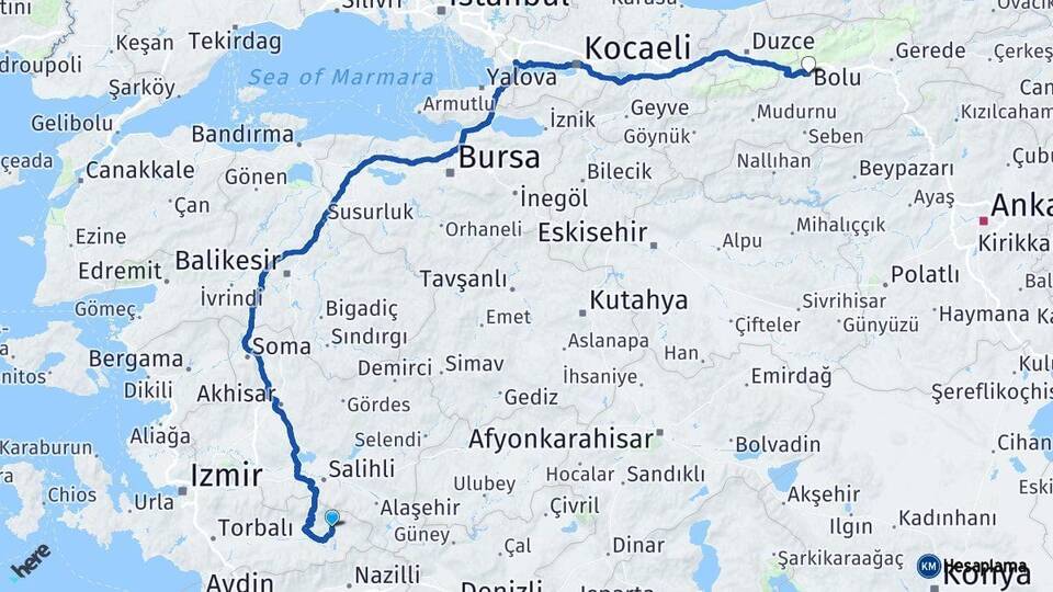 İzmir Kiraz Bolu Arası Kaç Km - Yol Haritası