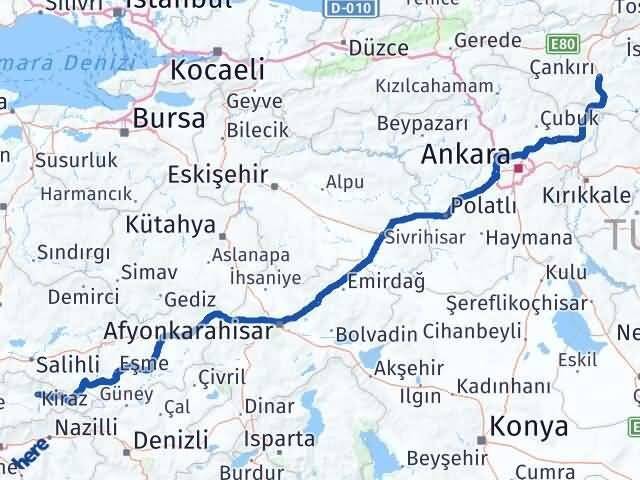 İzmir Kiraz Çankırı Arası Kaç Km - Yol Haritası
