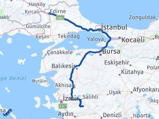 İzmir Kiraz Edirne Arası Kaç Km - Yol Haritası