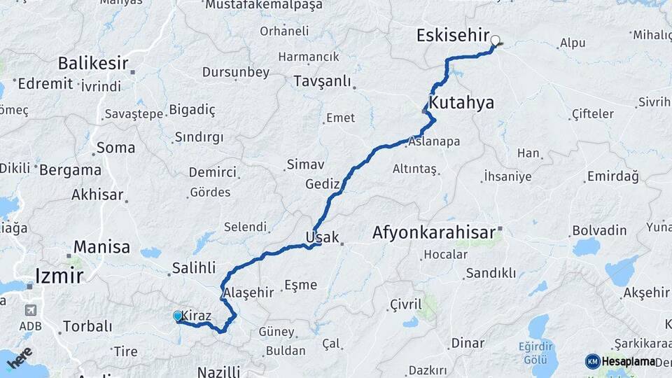 İzmir Kiraz Eskişehir Arası Kaç Km - Yol Haritası
