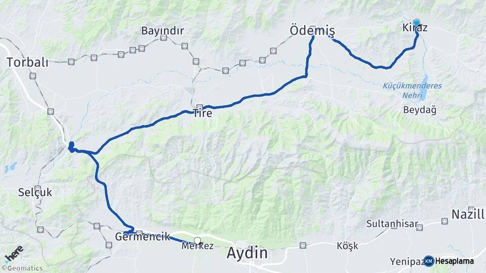 İzmir Kiraz İncirliova Aydın Arası Kaç Km - Yol Haritası