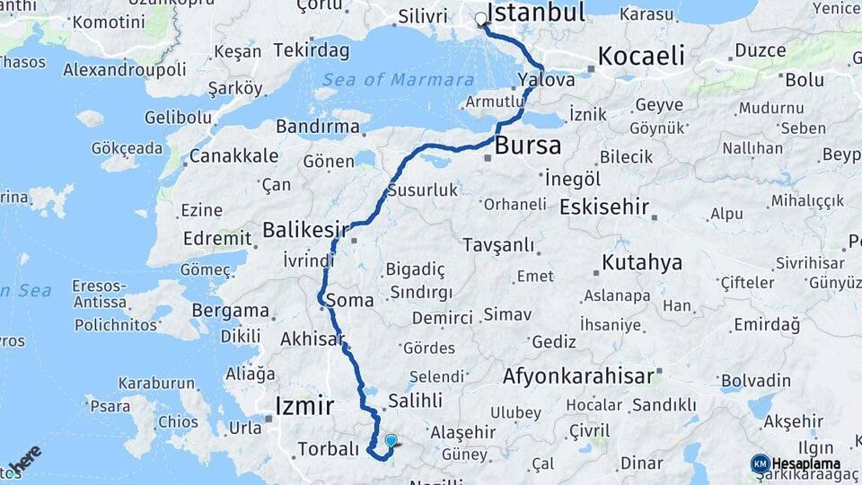 İzmir Kiraz İstanbul Arası Kaç Km - Yol Haritası