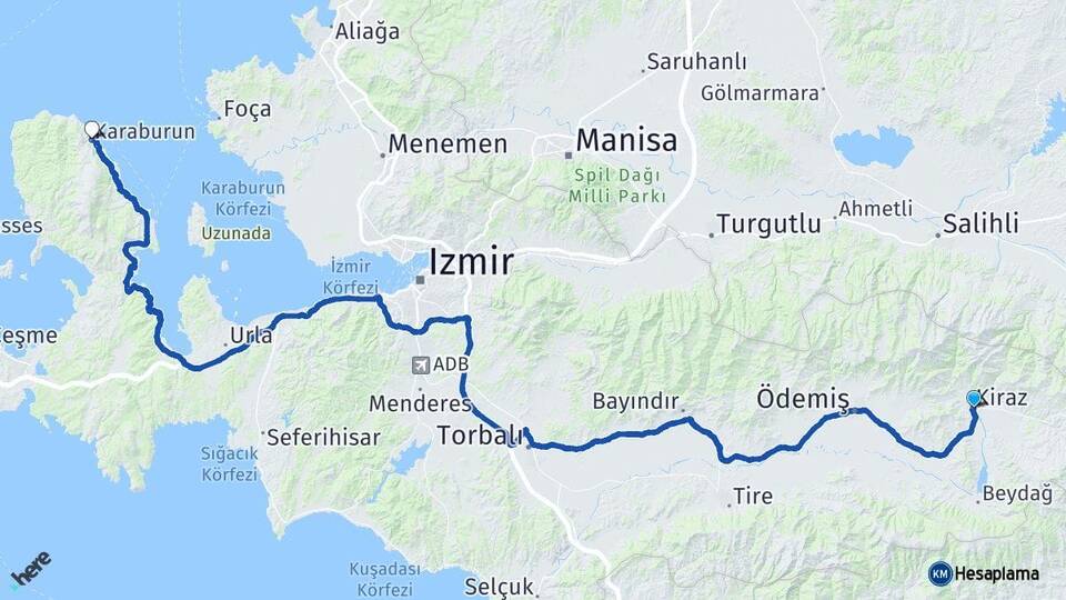 İzmir Kiraz Karaburun Arası Kaç Km - Yol Haritası