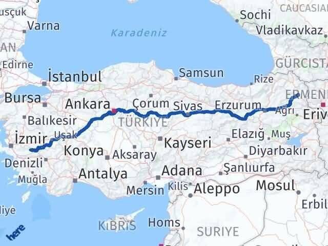 İzmir Kiraz Kars Arası Kaç Km - Yol Haritası