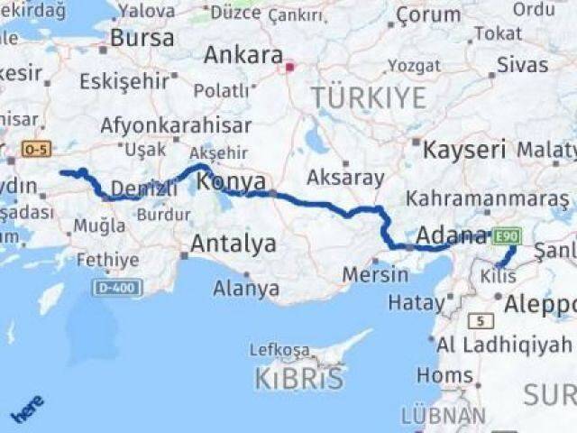 İzmir Kiraz Kilis Arası Kaç Km - Yol Haritası