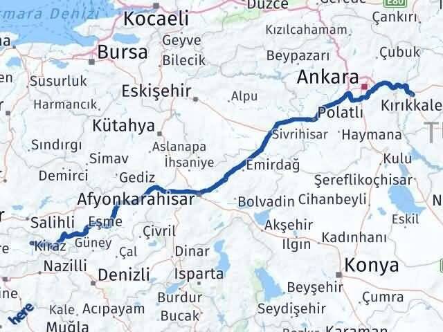 İzmir Kiraz Kırıkkale Arası Kaç Km - Yol Haritası