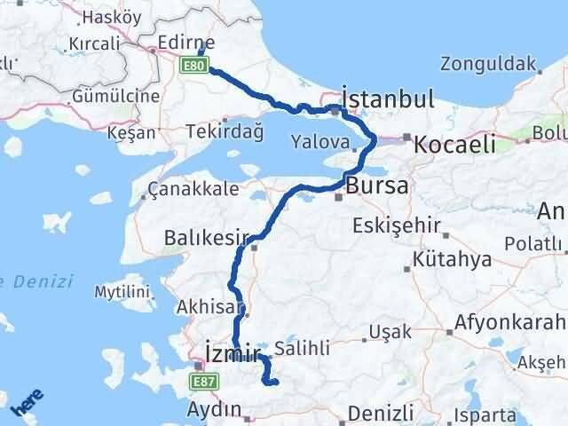 İzmir Kiraz Kırklareli Arası Kaç Km - Yol Haritası