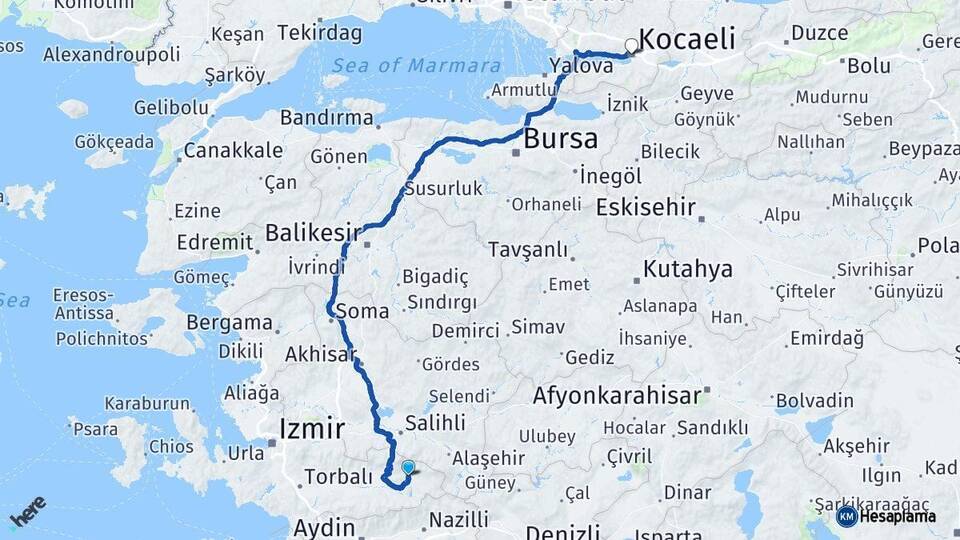 İzmir Kiraz Kocaeli Arası Kaç Km - Yol Haritası
