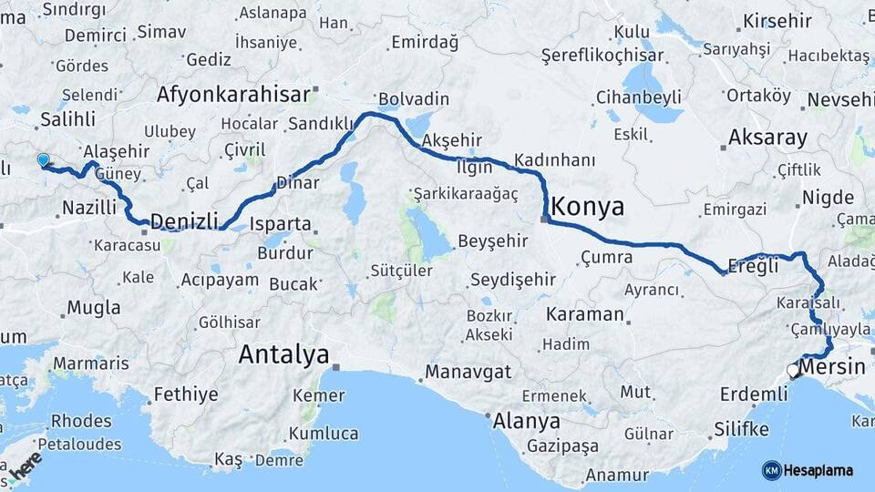 İzmir Kiraz Mersin Arası Kaç Km - Yol Haritası