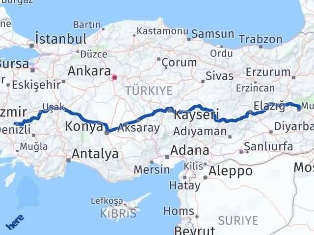 İzmir Kiraz Muş Arası Kaç Km - Yol Haritası