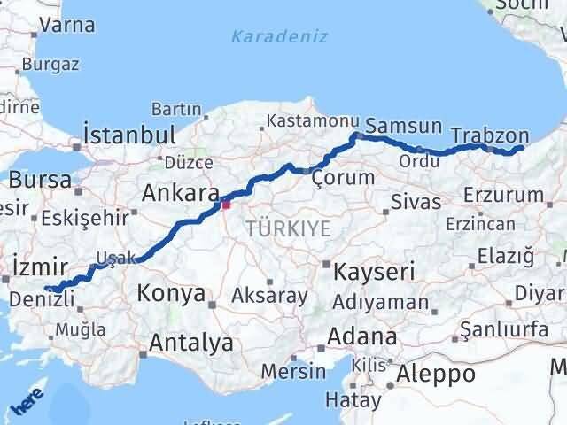 İzmir Kiraz Rize Arası Kaç Km - Yol Haritası