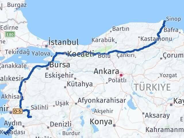 İzmir Kiraz Sinop Arası Kaç Km - Yol Haritası