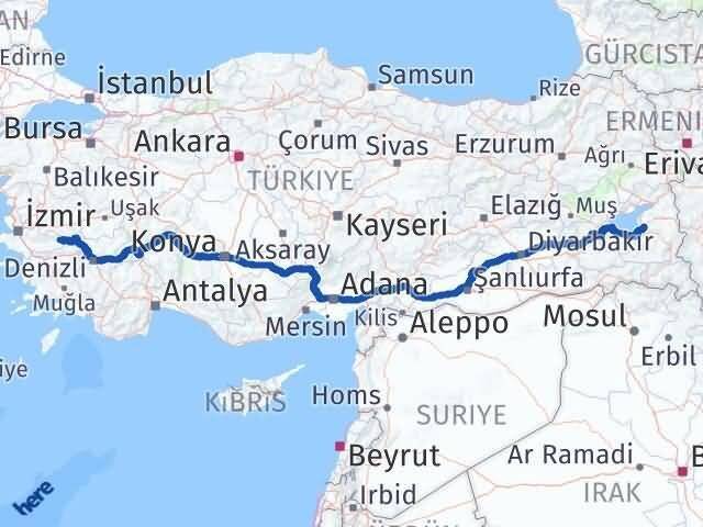 İzmir Kiraz Van Arası Kaç Km - Yol Haritası