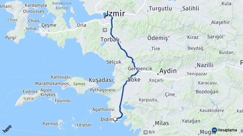 İzmir Konak Alsancak Didim Aydın Arası Kaç Km - Yol Haritası