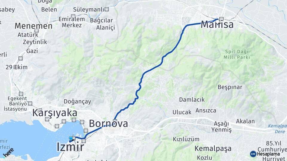 İzmir Konak Alsancak Manisa Arası Kaç Km - Yol Haritası