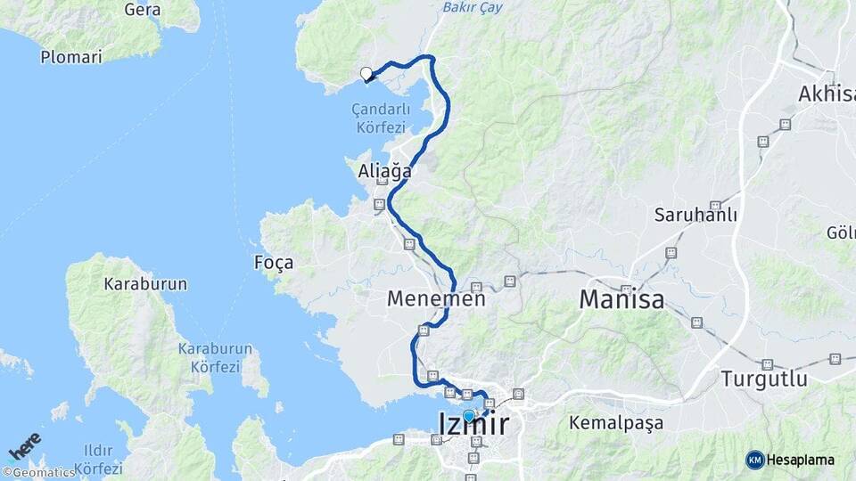 İzmir Konak Çandarlı Dikili Arası Kaç Km - Yol Haritası