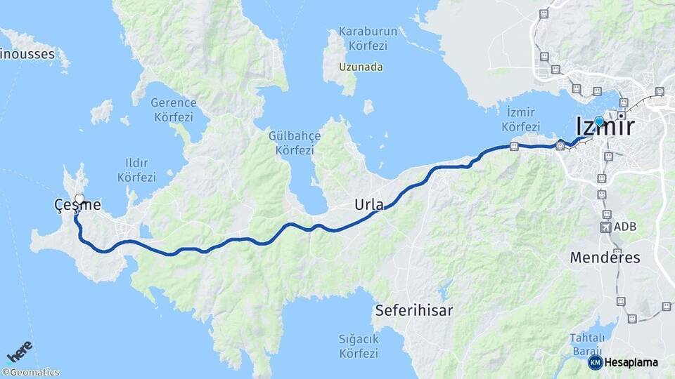 İzmir Konak Çeşme Arası Kaç Km - Yol Haritası