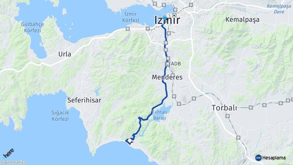 İzmir Konak Gümüldür Atatürk Menderes Arası Kaç Km - Yol Haritası