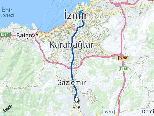 Kahramanlar Adnan Menderes Havalimanı Arası Kaç Km - Yol Tarifi