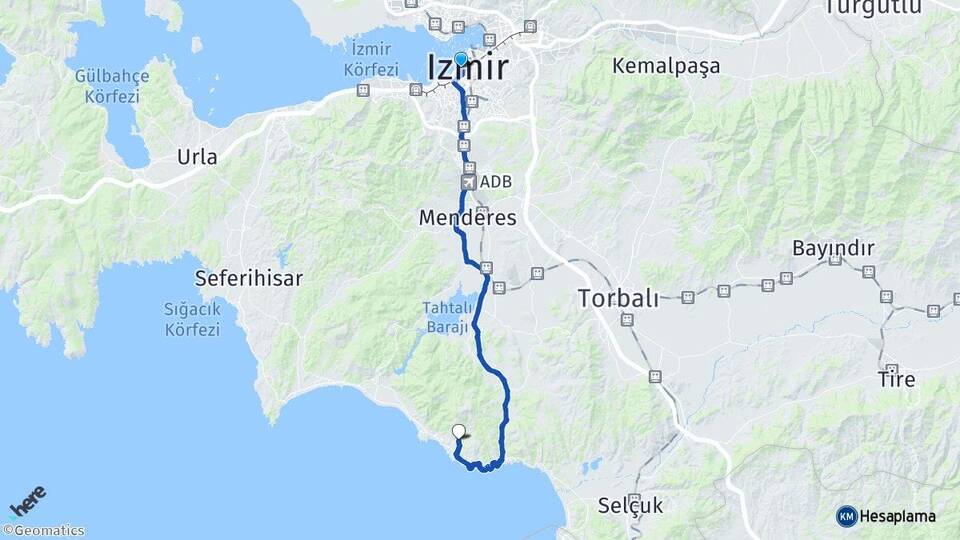 İzmir Konak Özdere Cumhuriyet Menderes Arası Kaç Km - Yol Haritası