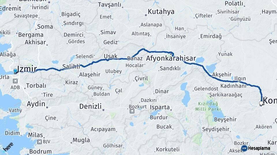 İzmir Konya Arası Kaç Km - Yol Haritası