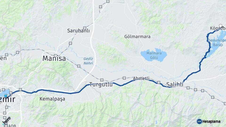 İzmir Köprübaşı Manisa Arası Kaç Km - Yol Haritası