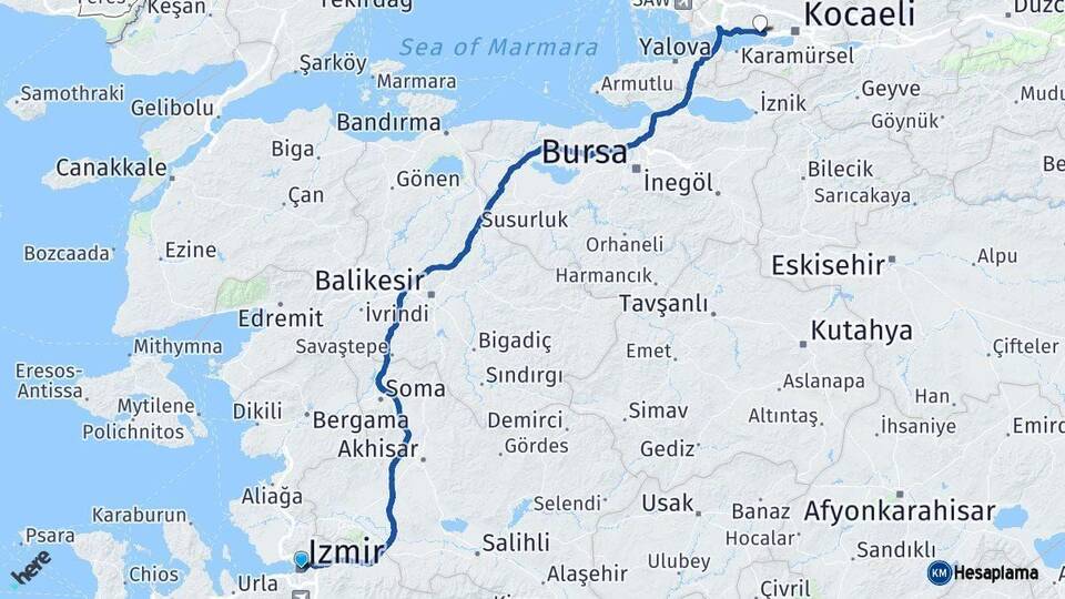 İzmir Körfez Kocaeli Arası Kaç Km - Yol Haritası