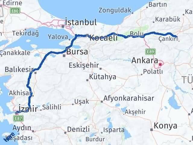 İzmir Korgun Çankırı Arası Kaç Km - Yol Haritası