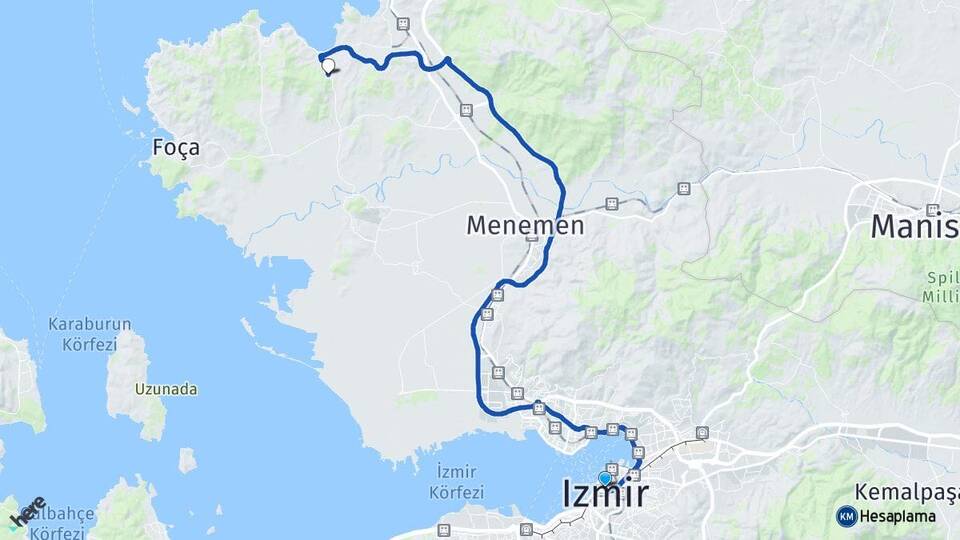 İzmir Kozbeyli Foça Arası Kaç Km - Yol Haritası