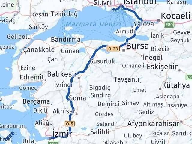 İzmir Küçükçekmece İstanbul Arası Kaç Km - Yol Haritası