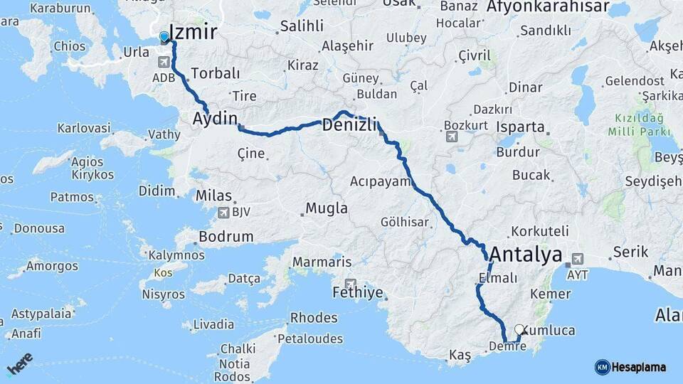 İzmir Kumluca Antalya Arası Kaç Km - Yol Haritası