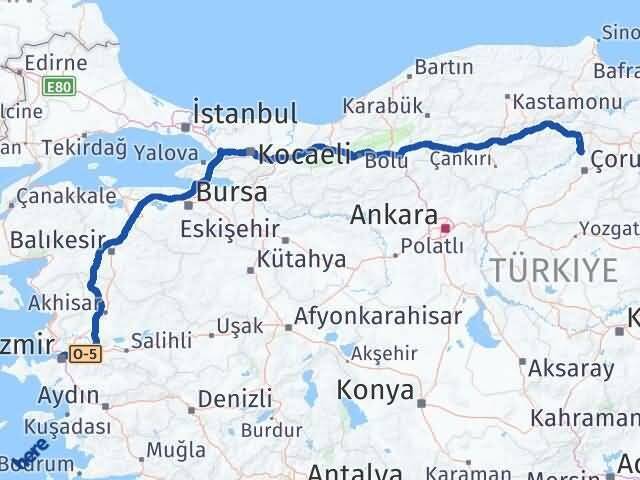 İzmir Laçin Çorum Arası Kaç Km - Yol Haritası