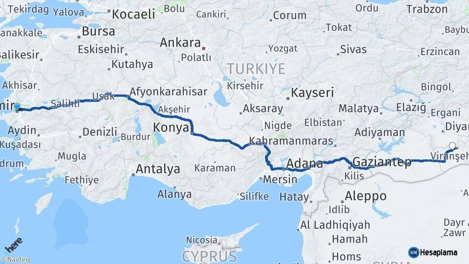 İzmir Mazıdağı Mardin Arası Kaç Km - Yol Haritası