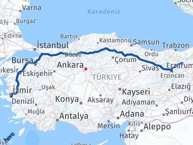 İzmir Menderes Bayburt Arası Kaç Km - Yol Haritası