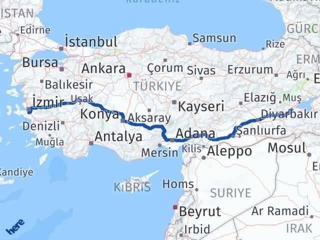 İzmir Menderes Bitlis Arası Kaç Km - Yol Haritası