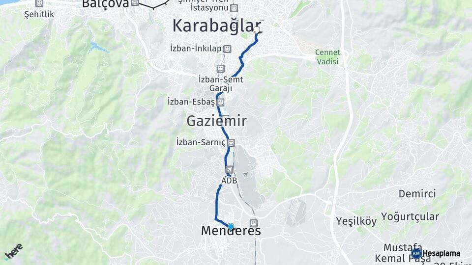 İzmir Menderes Buca Arası Kaç Km - Yol Haritası