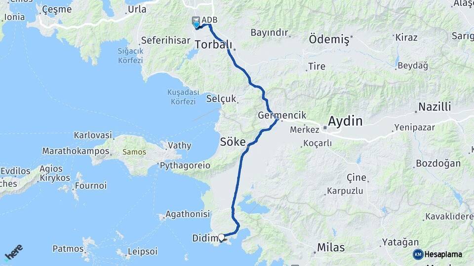 İzmir Menderes Didim Aydın Arası Kaç Km - Yol Haritası