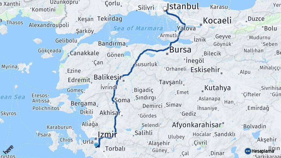 İzmir Menderes İstanbul Arası Kaç Km - Yol Haritası