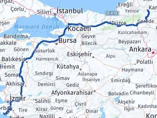 İzmir Menderes Karabük Arası Kaç Km - Yol Haritası