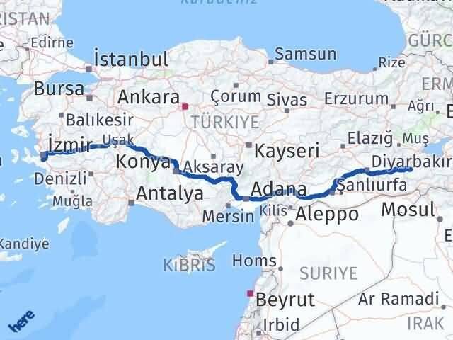 İzmir Menderes Siirt Arası Kaç Km - Yol Haritası