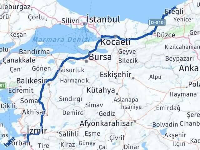 İzmir Menderes Zonguldak Arası Kaç Km - Yol Haritası