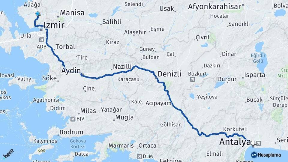 İzmir Menemen Antalya Arası Kaç Km - Yol Haritası