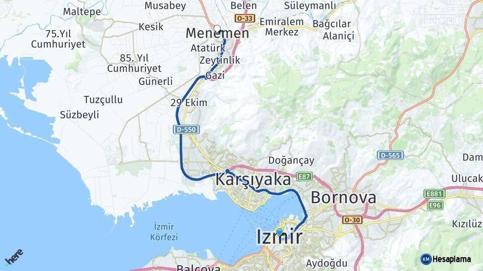 İzmir Menemen Arası Kaç Km - Yol Haritası