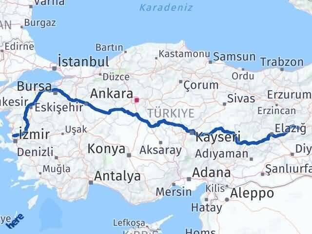 İzmir Menemen Bingöl Arası Kaç Km - Yol Haritası