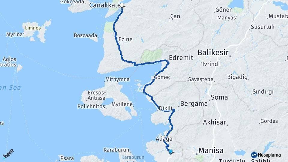 İzmir Menemen Çanakkale Arası Kaç Km - Yol Haritası