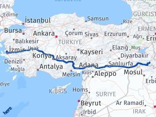 İzmir Menemen Hakkari Arası Kaç Km - Yol Haritası