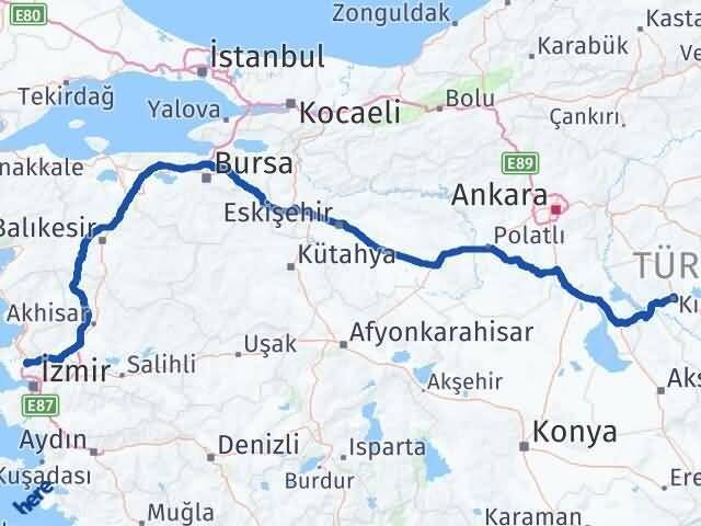 İzmir Menemen Kırşehir Arası Kaç Km - Yol Haritası