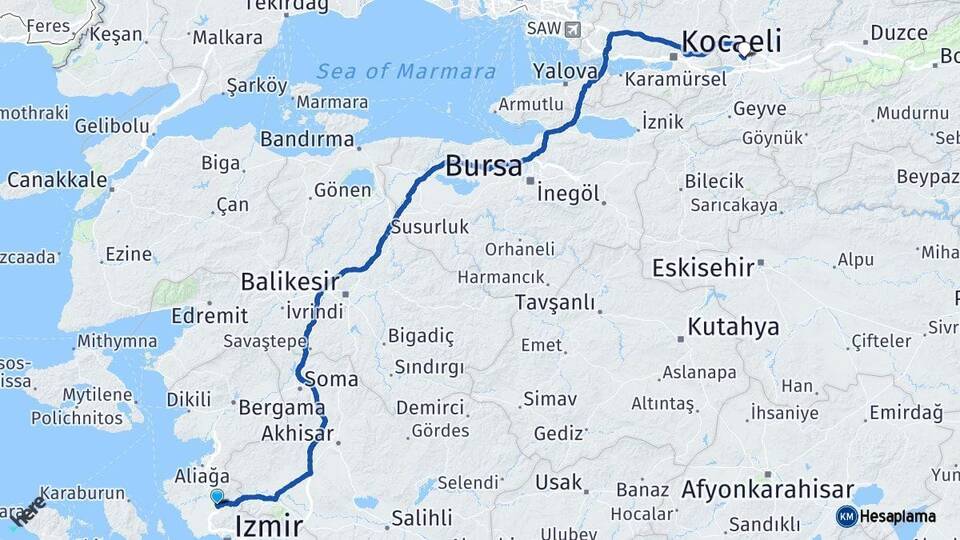 İzmir Menemen Sakarya Arası Kaç Km - Yol Haritası