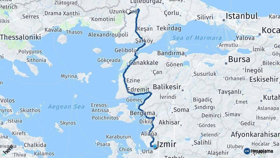 İzmir Meriç Arası Kaç Km - Yol Tarifi