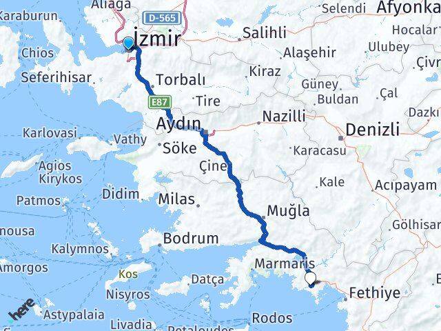 İzmir Muğla Dalaman Havalimanı Arası Kaç Km - Yol Haritası